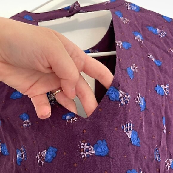 FREE PEOPLE FP Teagan Dress Purple Blue Long Flare Sleeve Cutout Mini Fit Flare - Picture 14 of 14